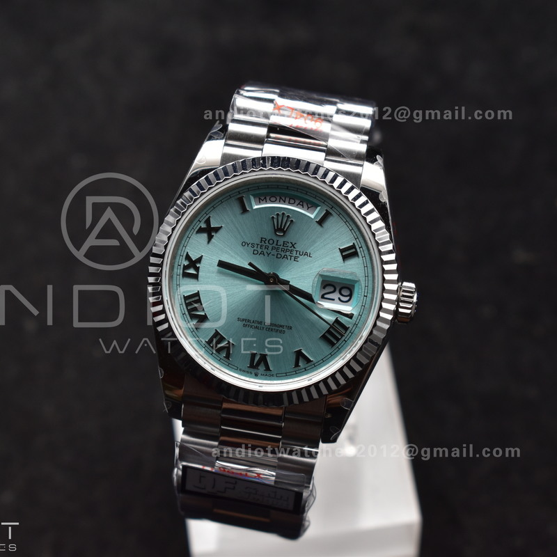 DayDate 36 SS QF Best Edition 904L Steel Light Blue Roman Dial on President Bracelet vr3255 V5 (Gain Weight)